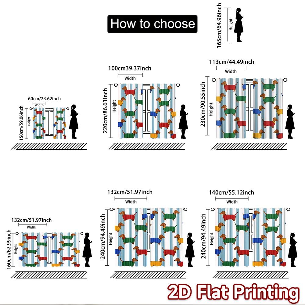 2D flat printing 2pcs Curtain Cute Dachshund Dogs Digital Printed Polyester Drapes Festive Holiday Perfect for Festive for