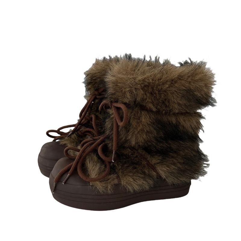 

Кожаные зимние ботинки женские новые зимние с большой головой на толстой подошве с набивным утолщенным пухом теплые хлопковые туфли от холода 40 коричневый