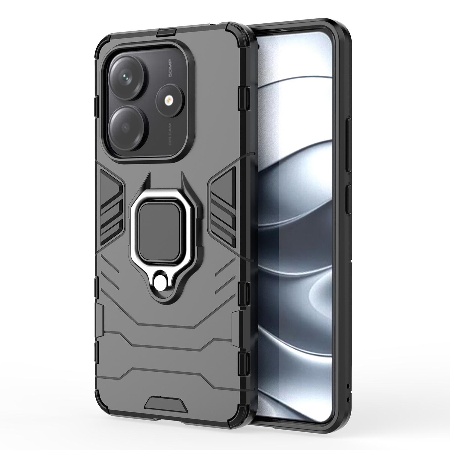 

For Xiaomi Redmi Note 14 5G Case PC+TPU Protective Phone Cover with Ring Kickstand Black