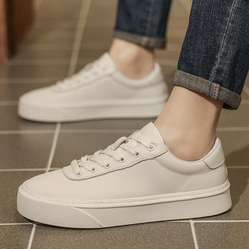 

Mens Casual genuine Leather Sneakers Lace Up FlatS Sole Shoes Insole for Daily Walking Comfort All Day Wear Footwear 39 белый