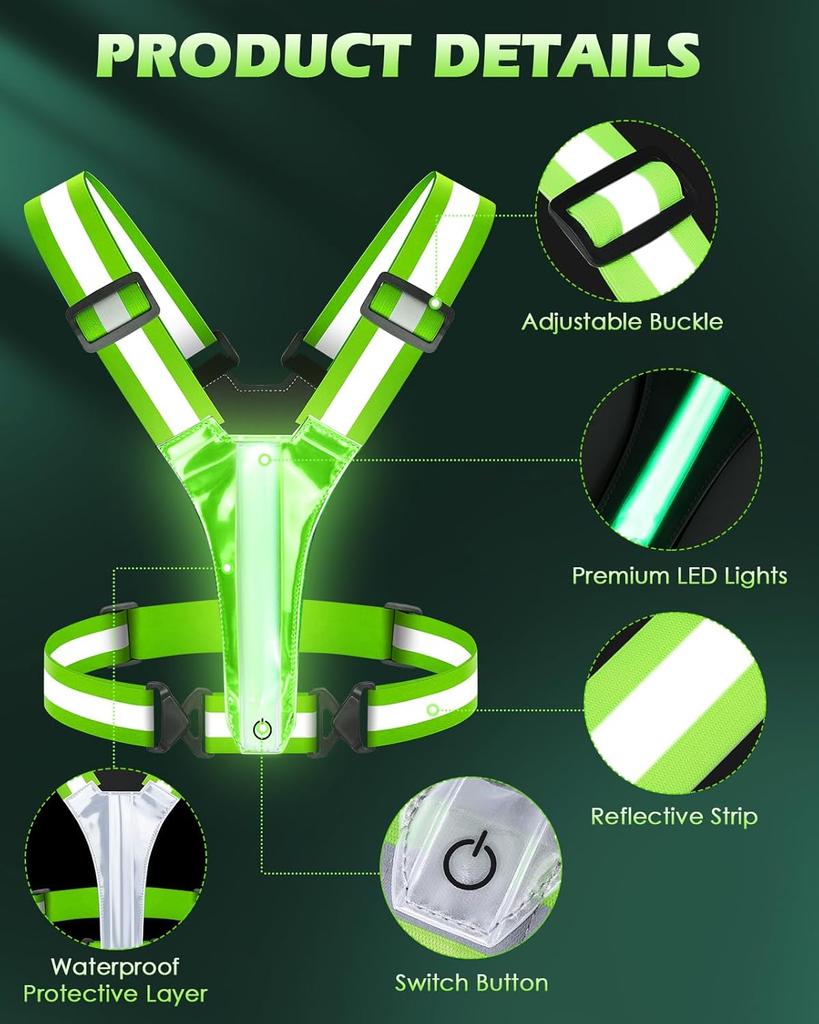 LED Reflective Vest Running Gear, 5 Lights Colors High Visibility Reflective Running Gear Rechargeable Light Up Running Vest for Running  Adjustable