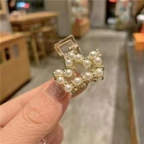 Bow Rhinestone Pearl Mini Hair Clip - Women's Small Shark Grip Hairpin