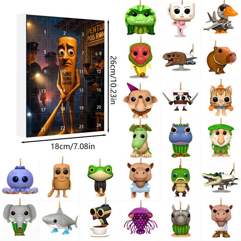 24 Day Tung Sahur Advent Calendar,2D Flat Acrylic Tralalero Tralala Tung Sahur Figure Countdown Calendar Collection Decoration Gifts