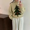 Autumn and Winter Sweet Atmosphere Knitted Sweater Fashion Retro Christmas Tree Jacquard Crew Neck Pullover Women Lazy
