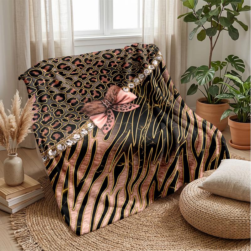 Leopard Print Elegance 2 Theme Blanket Lightweight Warm Flannel Blanket Decorative Throw Blanket for Home Decoration