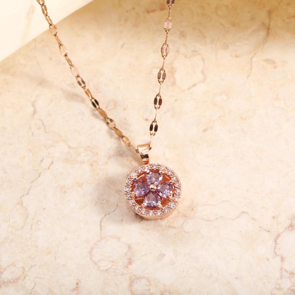 Purple Flower Zircon Necklace - Inspired by Douyin Influencers, High-End Rotating Clavicle Chain for Women