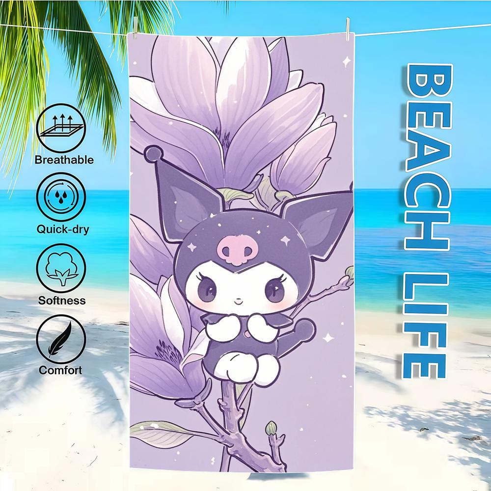

Towel SRO Kuromi Textile Bathrobe Beach Tree Flower Quick-Drying Lightweight Portable Camping Swim Pool Travel W40*H60(CM)