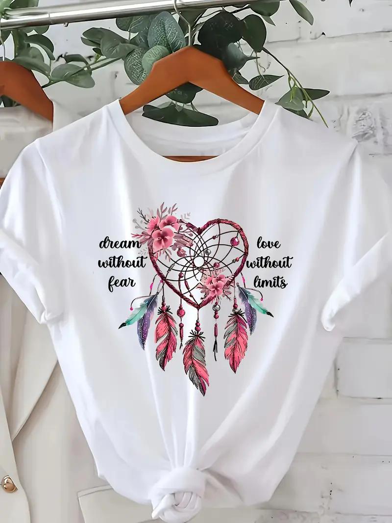 

Summer Dreamcatcher Graphic Tee Print Short Sleeve Printed T Shirt Clothing Women s T-Shirt Graphic Clothing Women s Top Tee 4XL