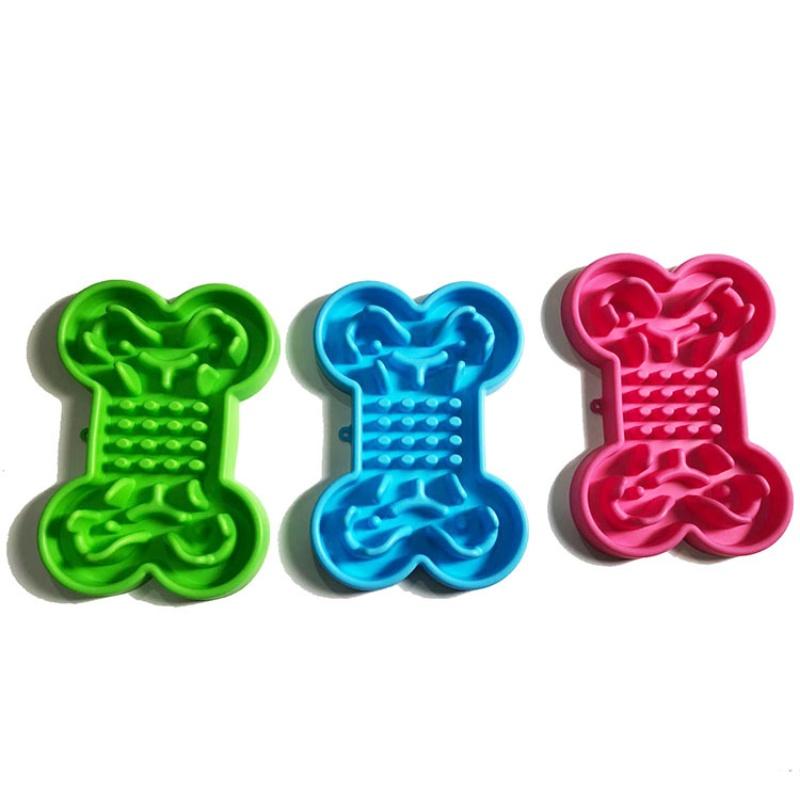 Pet Slow Food Bowl Silicone Bone Shaped Anti-Skid Dog Bowl Cats Feeding Bowls Leakproof Food Feeder Training Dog Slow Food Pet