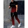 Men's Polyester Sportswear Slightly Stretchy Knit with 3D Print | Regular Fit 2pcs Set | Patterned Short Sleeve T-Shirt and Long Pants