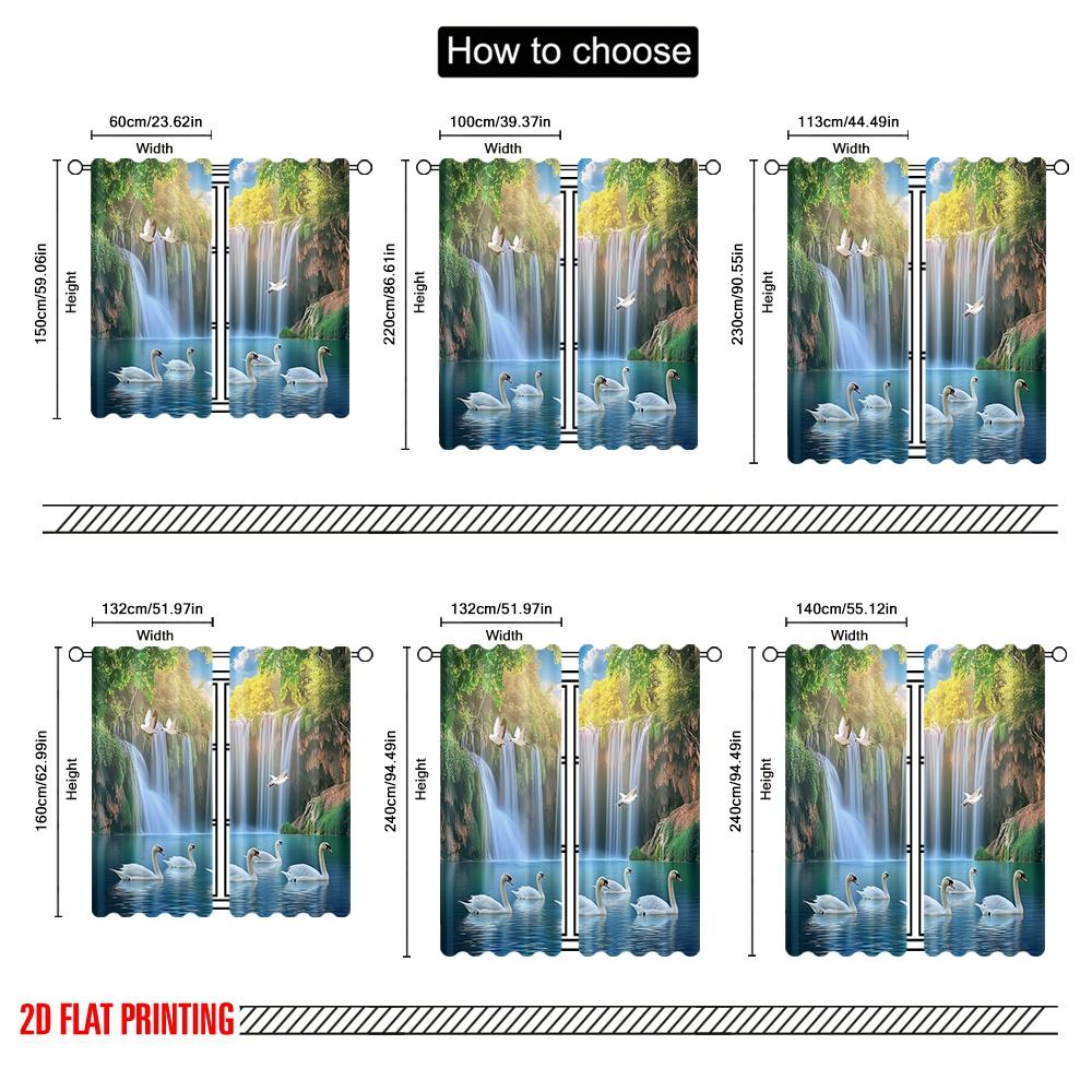 2Pcs 2D Flat PrintingBlackout Curtains Autumn Nature Scenery Theme Fall Forest Tree River Landscape Privacy Drapes Decor For