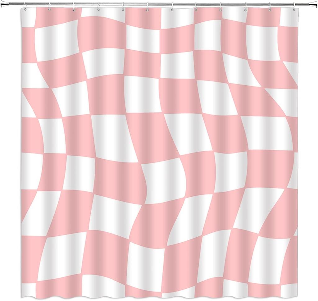 Black and White Checkered Shower Curtain Retro Funky Groovy Aesthetic Abstract Checkerboard 60s 70s Plaid Hippie Home Decor