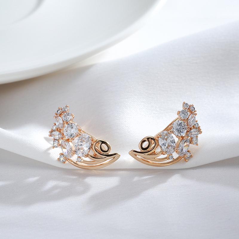 Fashion Natural Zircon Earrings Women  Rose Gold Color Banquet Symmetry Flower Earrings Statement Jewelry Crystal Gift