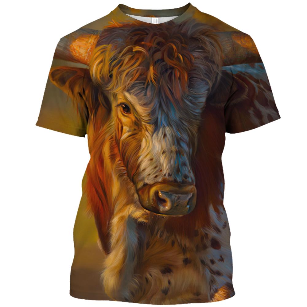 Fashion Kids T-shirt Funny Animal Cow Pattern Print Short-sleeved Bullfight Tops Tees Casual Girl T-shirt Boy Streetwear