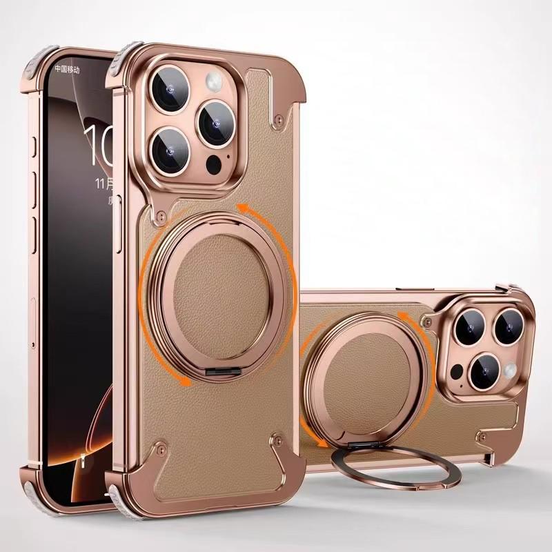 360°Rotating Magnetic Stand Frameless Phone Case For iPhone 17 16 15 14 13 Pro Max For Magsafe Wireless Charge Shockproof Bumper Cover