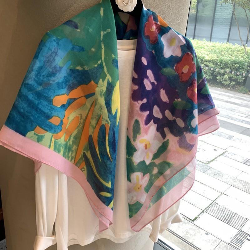 110cm Square Cotton Scarf Lightweight Wrap Shawl Women Elegant Minimalist Fashion Accessory