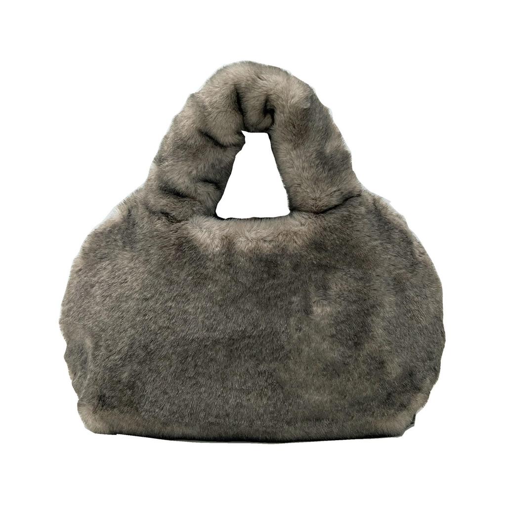 Rootote 1325 Fluffy Eco-Fur Faux Fur Small Horizontal Tote Bag SN DELI FUR-blanket-A (02 Gray)