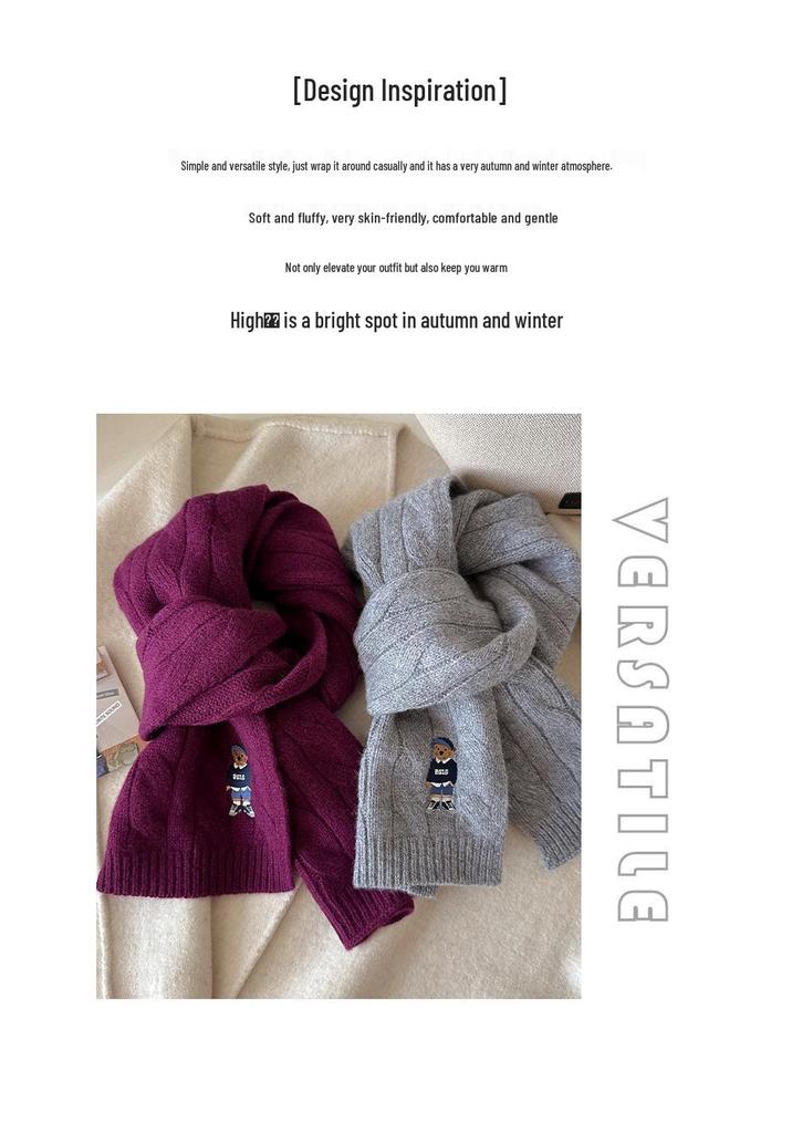 Merino Wool Classic Cable Knit Scarf - Retro British Design with New Embroidery, Perfect for Couples, High-End Winter Feel