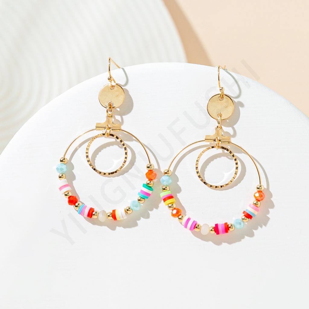 Explosive color hollow rice bead earrings Bohemian style women's jewelry earrings design sense spot