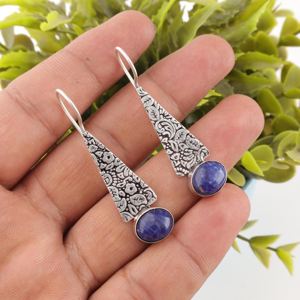 Sodalite Gemstone Jewelry, 925 Solid Sterling Silver Earrings, Handmade Designer Earrings, Sodalite Jewelry Gift For Love