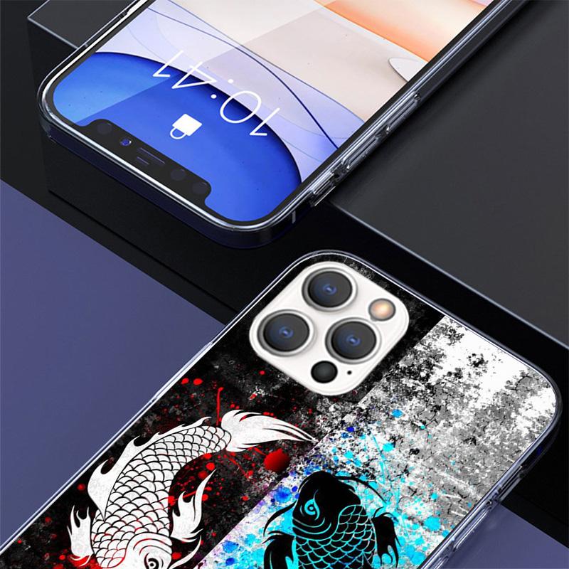 Japan Koi Fish Yin Yang Art Cover Phone Case For iPhone 16 17 Air 15 14 Pro Max 16E Phone Case 13 Mini 12 11 7 SE 8 Print Patter