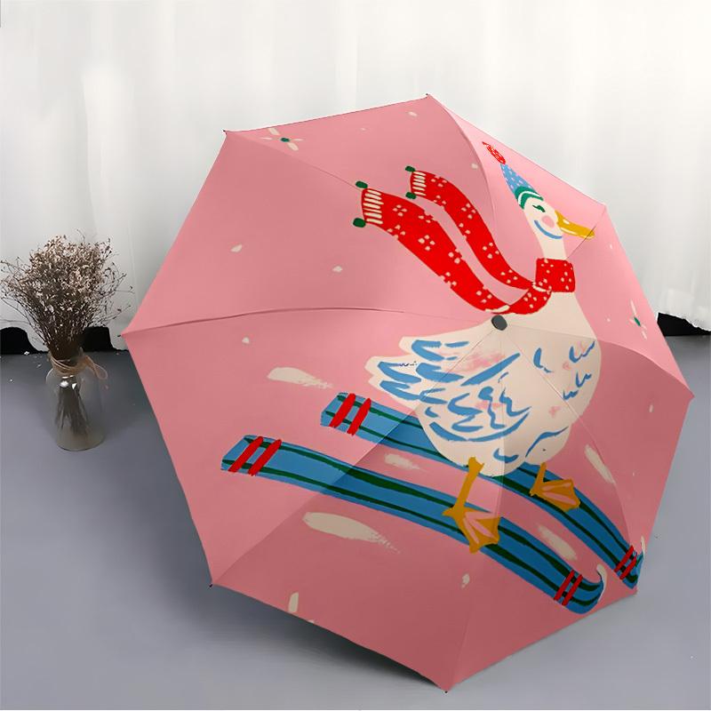 1pc Winter Sports Duck Automatic Open/Close Umbrella - Compact Travel Umbrella with 8-Rib Durable Frame, Lightweight & Portable Design z09