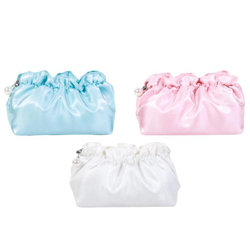 Portable Polyester Makeup Bag Cloud Shape Drawstring Closure Cosmetic Pouch Shiny Surface Large Capacity Travel Organizer Daily