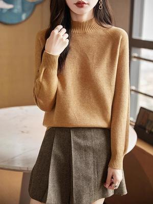 Damen Extra Dicker Nahtloser Strickpullover - Einteilig, Halboher Kragen, Langarm, Lockere Passform, Schlankmachende Basisschicht, 2025 Design