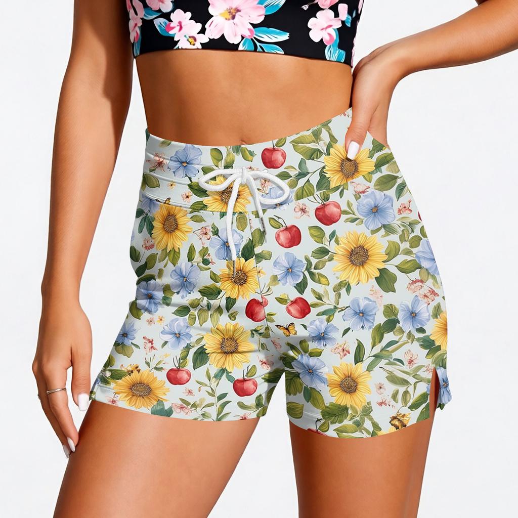High Waist Drawstring Floral Print Shorts for Women Casual Loose Fit Summer Lightweight Breathable Elastic Waistband Shorts