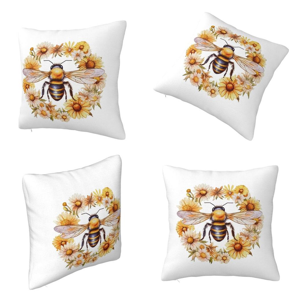 Bee And Flowers Square Pillowcase Cushion Cover Pillow Case Throw Pillow Cover for Home Sofa Living Room