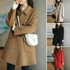 Women Overcoat Solid Color Long Sleeves Lapel Mid-length Cardigan Keep Warm Double-breasted Temperament Thicken Lady Winter Coat for Shopping