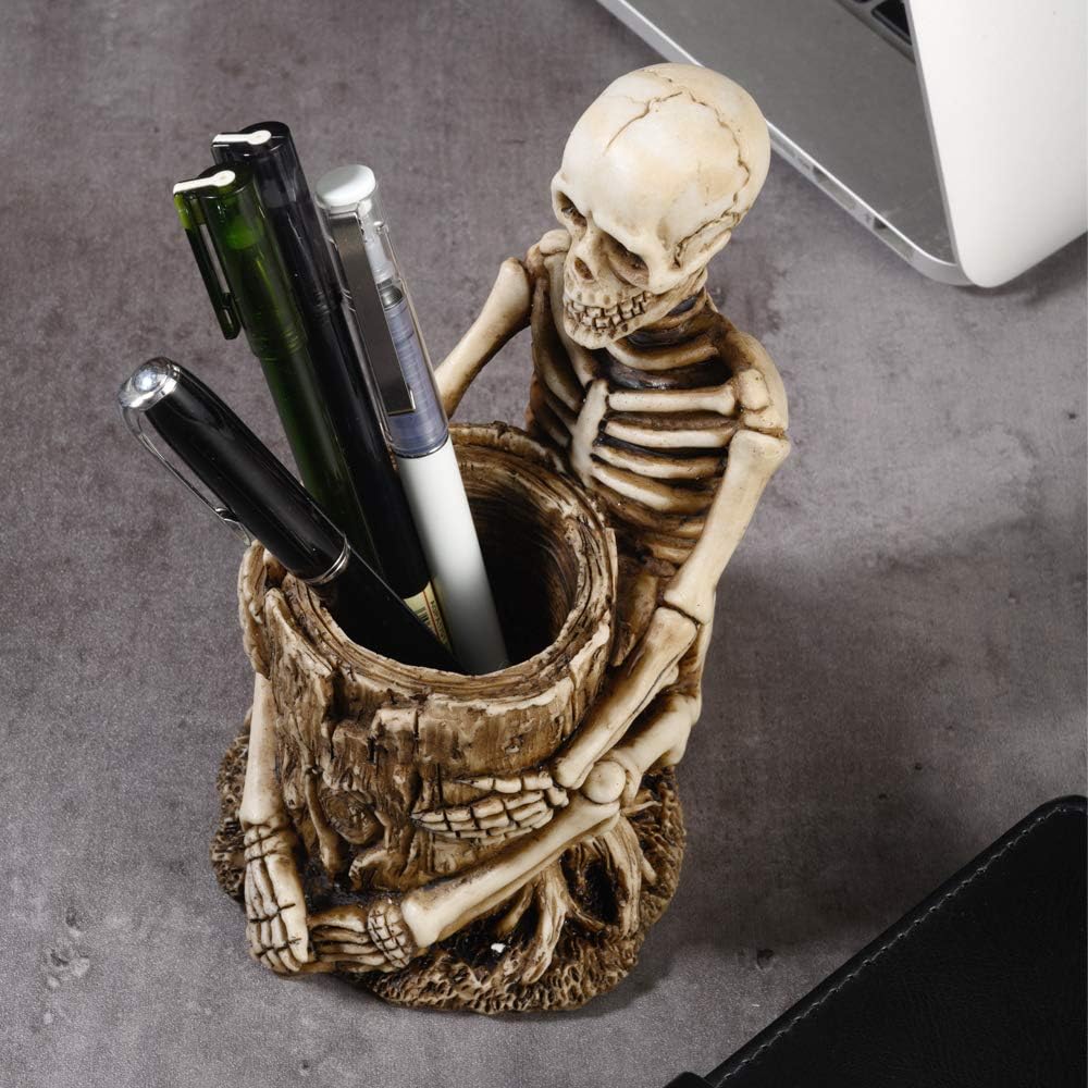 Arola Skull Pen Holder Skeleton Key Holder Makeup Brush Holder Home Office Desk Supplies Organizer Accessory