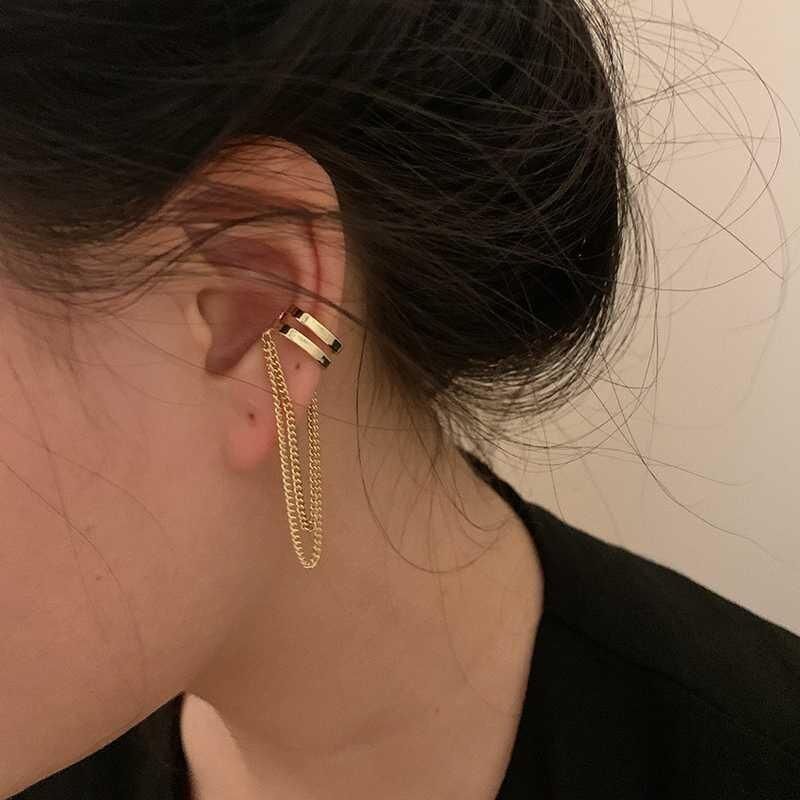 1Pcs New Fashion Bohemian Ear Clip Earring for Teens Women Men Simple Fake Cartilage Long Tassel Chain Ear Cuff Zircon