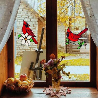Indoor Bird Catching Light Pendant, Crystal Bird Window Hanging, Red Bird Indoor Translucent Wall Hanging Crafts