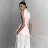 2026 European and American Amazon Cross-border Independent Site Draped Cotton-Linen Shirt Solid Color Fashionable Elegant Sleeveless Long Pants Set