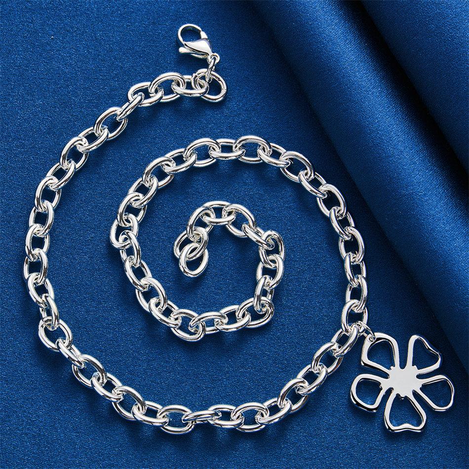 925 Sterling Silver Exquisite Flower Pendant Necklace Women Fashion Party Favor Wedding Jewelry