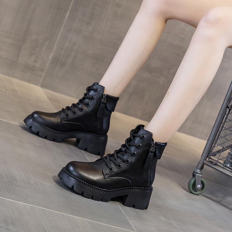 2025 new Internet celebrity autumn leather Martin boots women's platform ins British style short boots spring and autumn thin boots