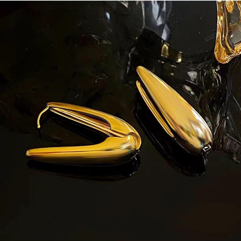 Gold Teardrop Oval Earrings with Unique High-End Minimalist Design