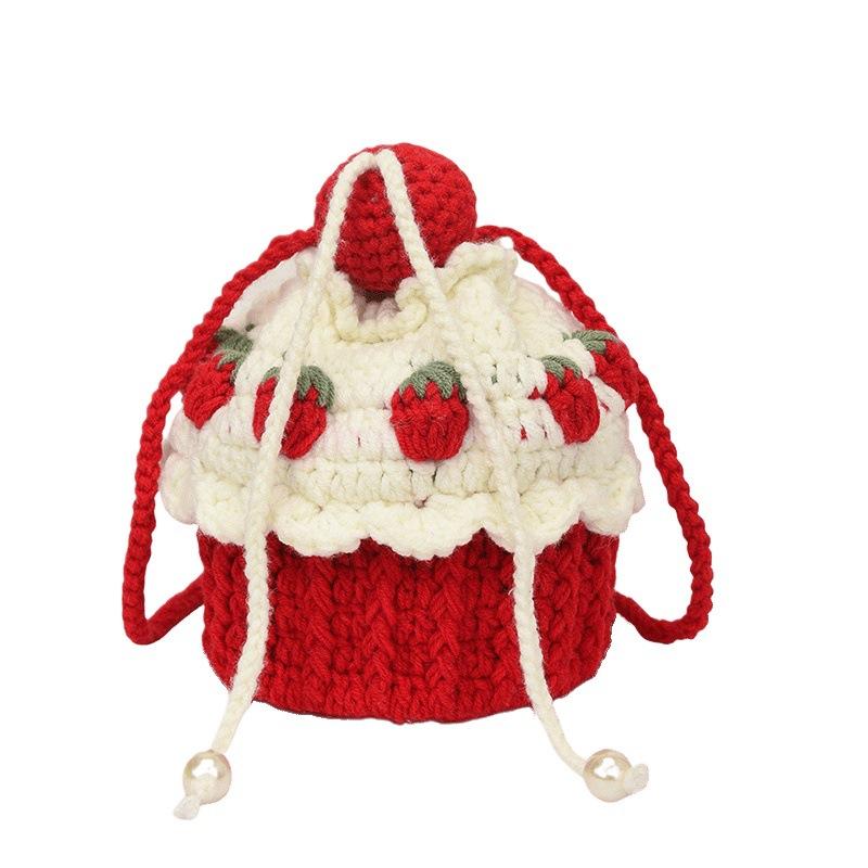 Handmade Knitted Cake Bag Children's Oblique Span Knitted Bag Finished Yarn Crocheted Sweet Lady Yarn Bag Christmas