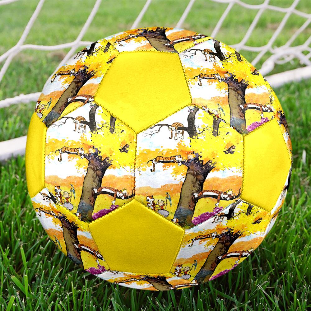 Calvin and Hobbes Indoor Soccer Ball Colorful All Ages Size 5 Machine Stitched PVC Competition Ready Durable High-Bounce