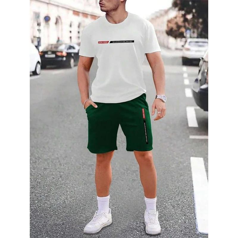 

Hot selling summer American letter printed men s breathable round neck T-shirt shorts set outdoor street fashion two-piece set 6XL