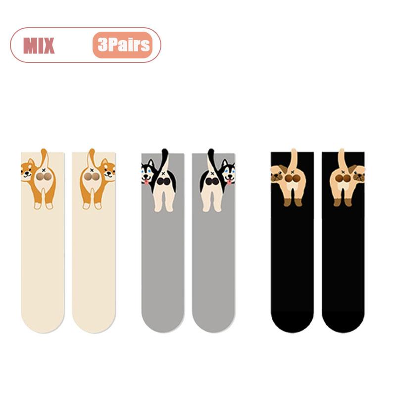 1/5Pairs Autumn Winter Cartoon Cat Cozy Pile Socks Cute Knitted Crew Sock Soft Kawaii Women Casual Ankle Sock Stylish All Season