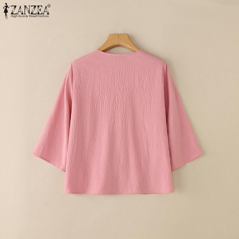 ZANZEA Women Summer V-Neck 3/4 Sleeve Casual Embroidery Blouse