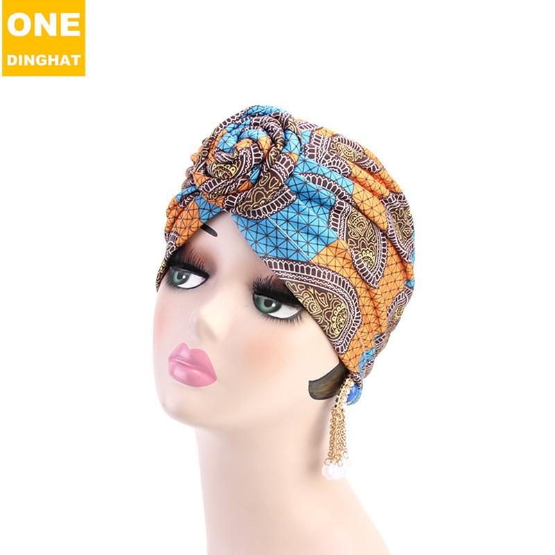 Geknotete Kopftuchmütze im afrikanischen Stil, bedruckte Donut-Kopfmütze im ethnischen Stil Tjm-342