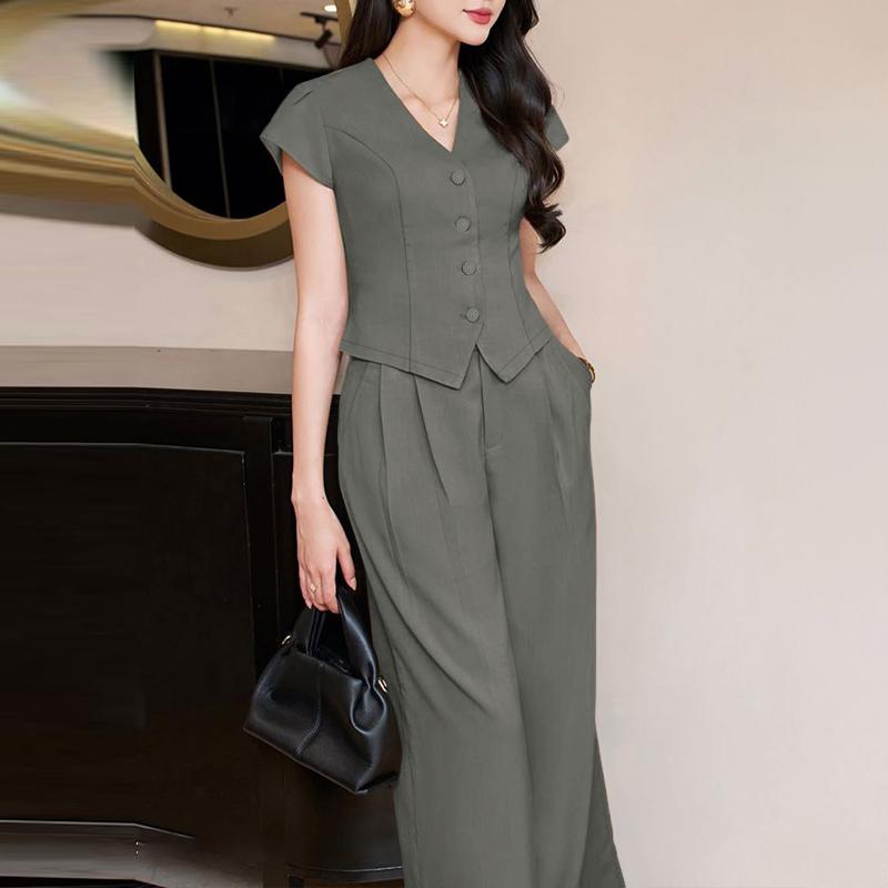 ZANZEA Women Short Sleeve Blouse and Long Pants Casual Two Piece Suit Sets
