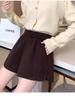 Women's Black High-Waist Woolen A-Line Wide-Leg Shorts - Autumn/Winter Casual Wear