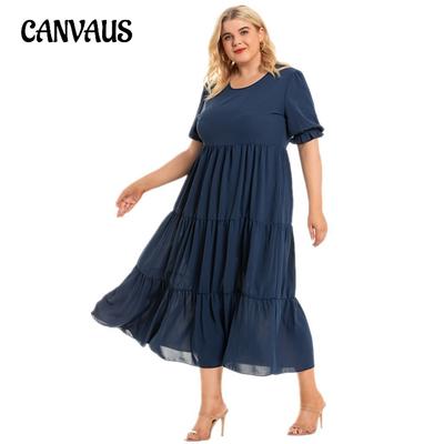 Yaz Elbise Düz Renk Yuvarlak Yaka Bohem Büyük Beden Kadın Kısa Kollu Elbiseler