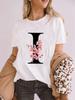Elegant Cherry Blossom Initial Az Tshirt Unisex Crewneck Floral Letter Graphic Girls Y2k Tops Fashion Mama Birthday Gift Tshirt