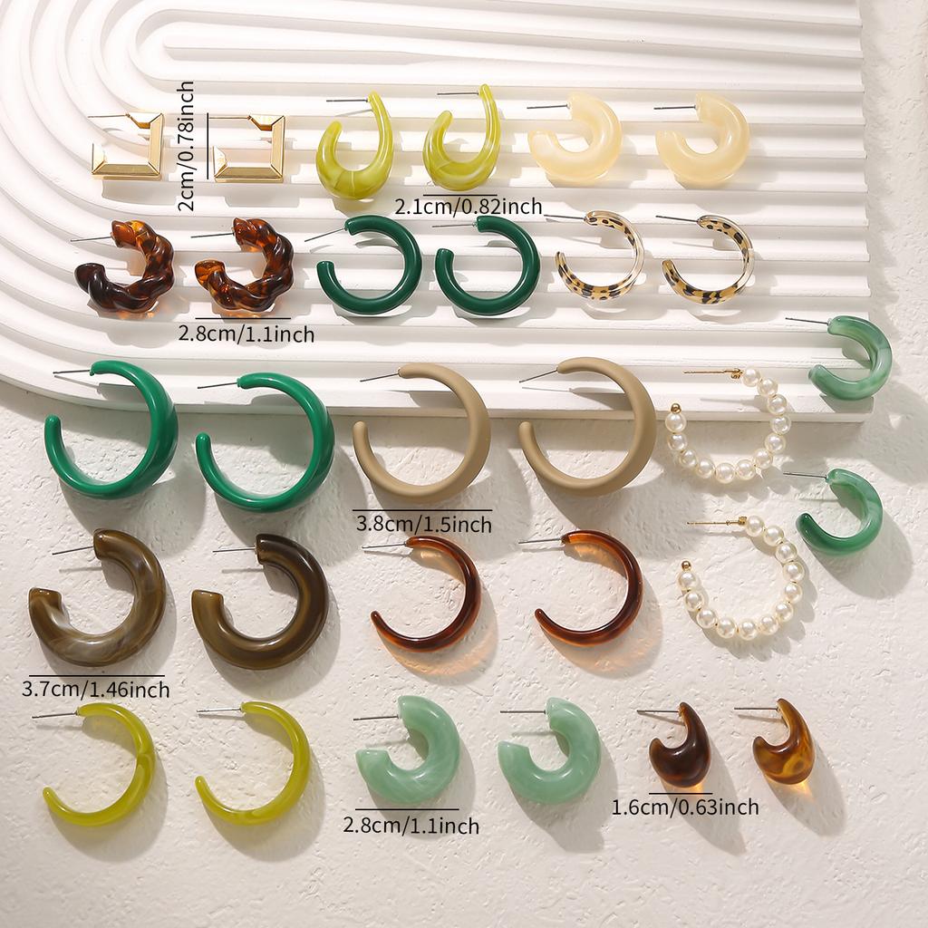 Retro Summer Multi-color Hoop Earring Set Water Drop C-shaped Designs Women's Fashion Leopard Print Earrings Daily Wear Dating