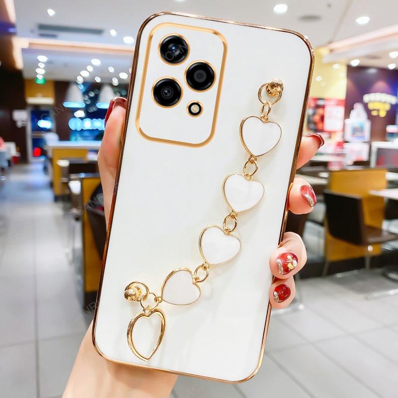 Honor200 Lite Luxury Plating Love Heart Bracelet Chain Case For Huawei Honor 200 Lite 100 Pro Soft Back Cover On 200Lite 90Lite
